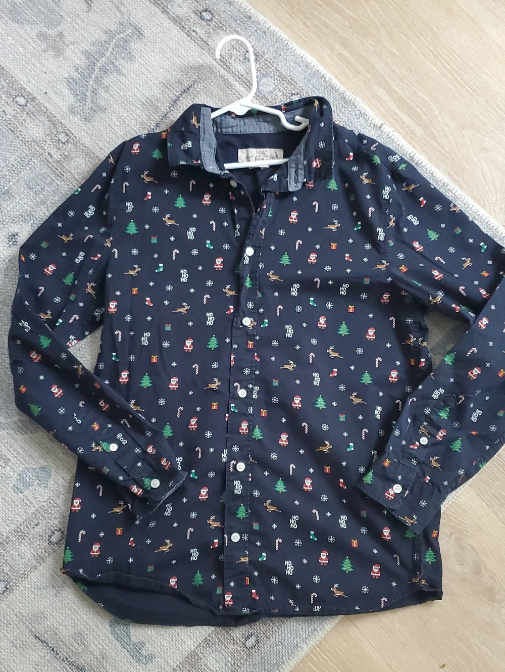 H&M Teen Boys L.O.G.G. Christmas Motif Cotton Button-Down Shirt Sz13-14y